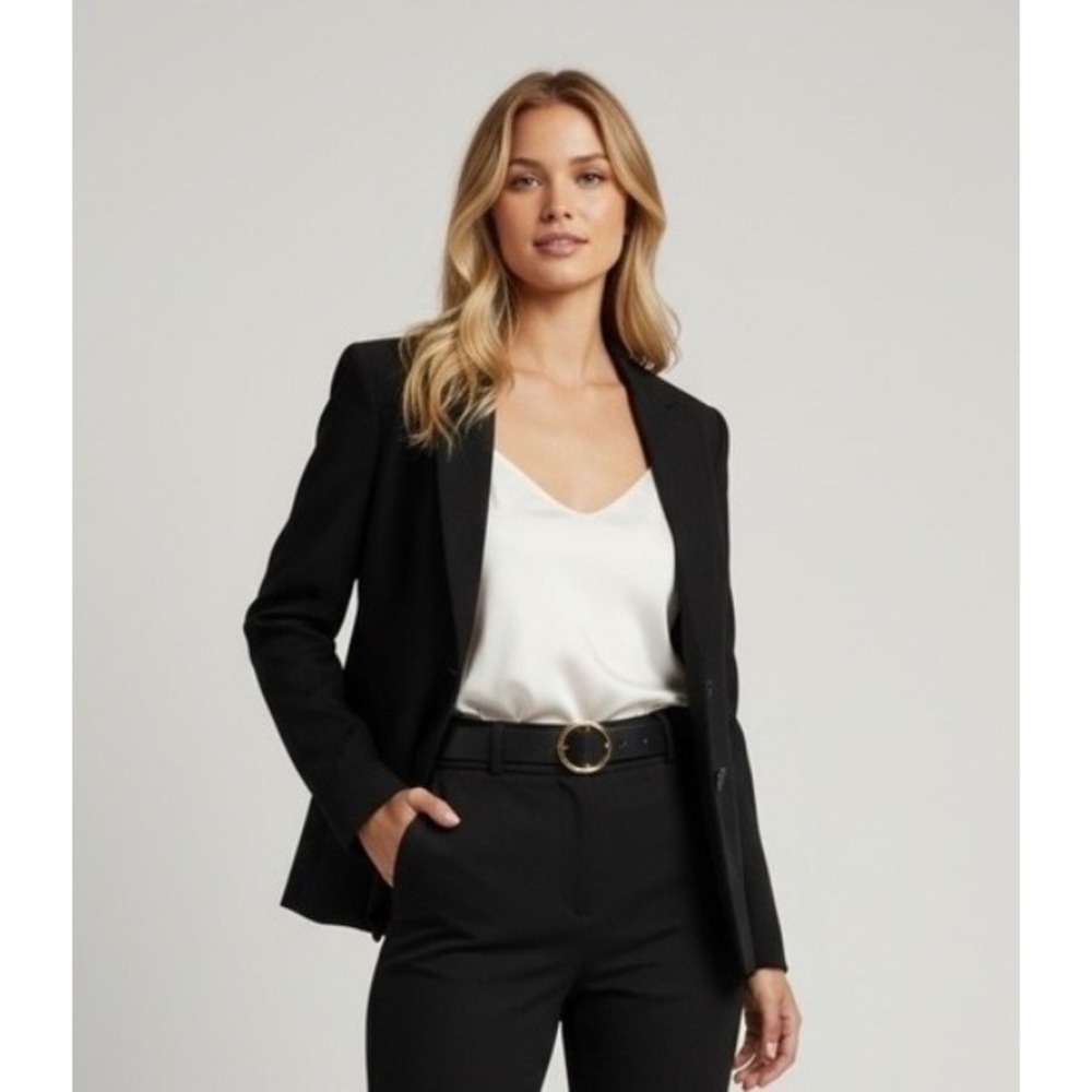 Evan Picone Black Size 6 Textured Three-Button Blazer Jacket Professional Core